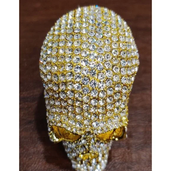 Golden Skull Trinket Jewelry Box with Stunning Rhinestone? Appx 2.75x2x2.5